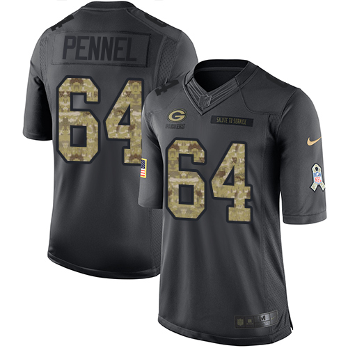 Men's Limited Mike Pennel Nike Jersey Black - #64 2016 Salute to Service NFL Green Bay Packers